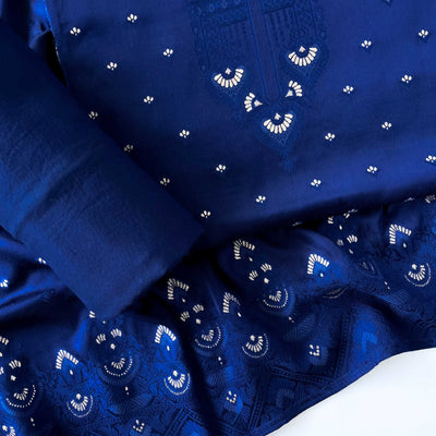 Unstitched Suit unstitched-suits Deep Indigo Blue Guftagu Collection Woven Pure Gaji Silk Unstitched Suit Set