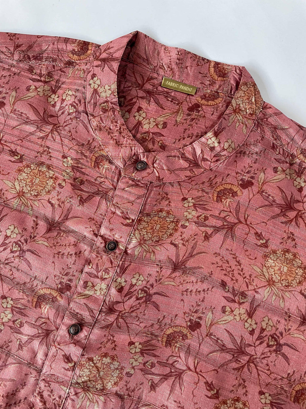 Utsav By Fabric Pandit Men's Stitched Long Kurta Men's Dusty Pink Wild Poppies Printed Comfort Fit Long Kurta