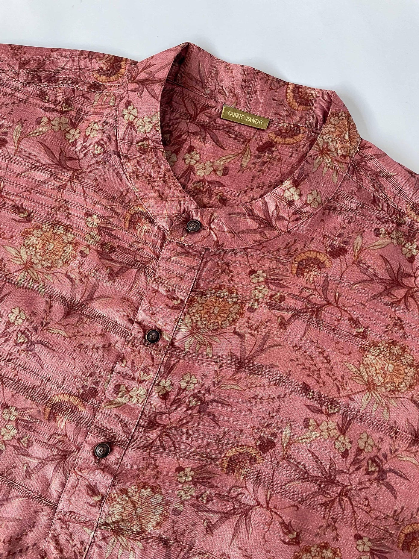 Utsav By Fabric Pandit Men's Stitched Long Kurta Men's Dusty Pink Wild Poppies Printed Comfort Fit Long Kurta