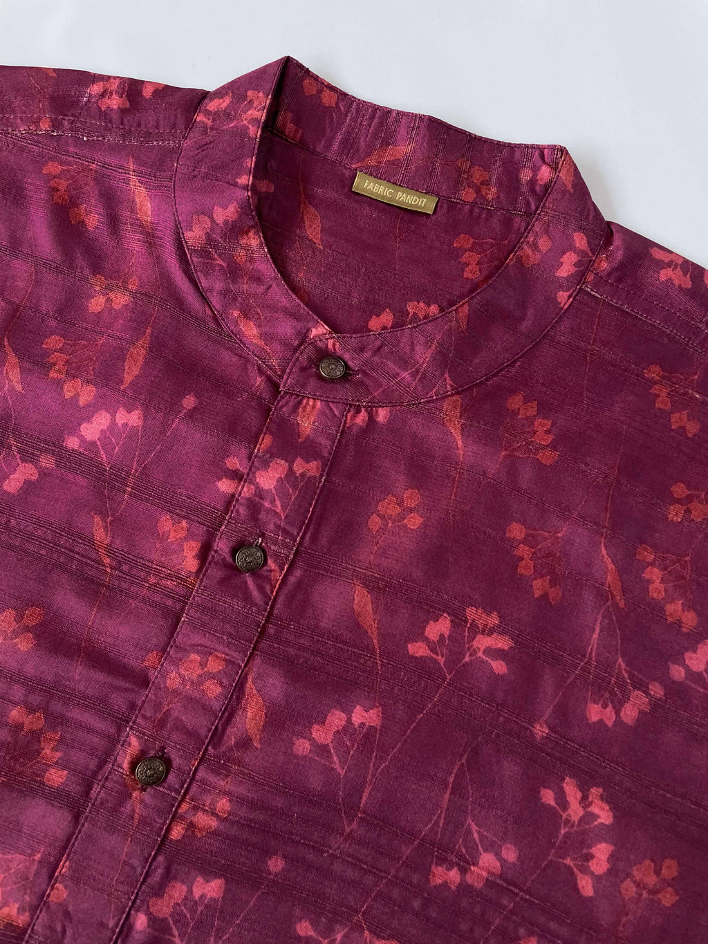 Utsav By Fabric Pandit Men's Stitched Long Kurta Men's Soft Magenta Autumn Leaves  Printed Comfort Fit Long Kurta