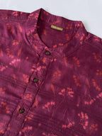 Utsav By Fabric Pandit Men's Stitched Long Kurta Men's Soft Magenta Autumn Leaves  Printed Comfort Fit Long Kurta