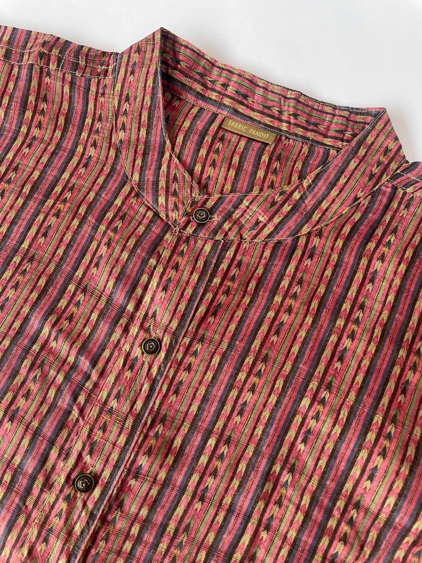 Utsav By Fabric Pandit Men's Stitched Long Kurta Men's Yellow & Pink Phulkari Stripes Printed Comfort Fit Long Kurta