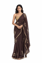 Wilderness in Thread Saree Saree Coffee Brown & Beige Mul Chanderi Saree
