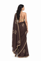 Wilderness in Thread Saree Saree Coffee Brown & Beige Mul Chanderi Saree