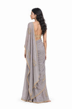 Wilderness in Thread Saree Saree Grey & Beige Mul Chanderi Saree