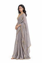 Wilderness in Thread Saree Saree Grey & Beige Mul Chanderi Saree