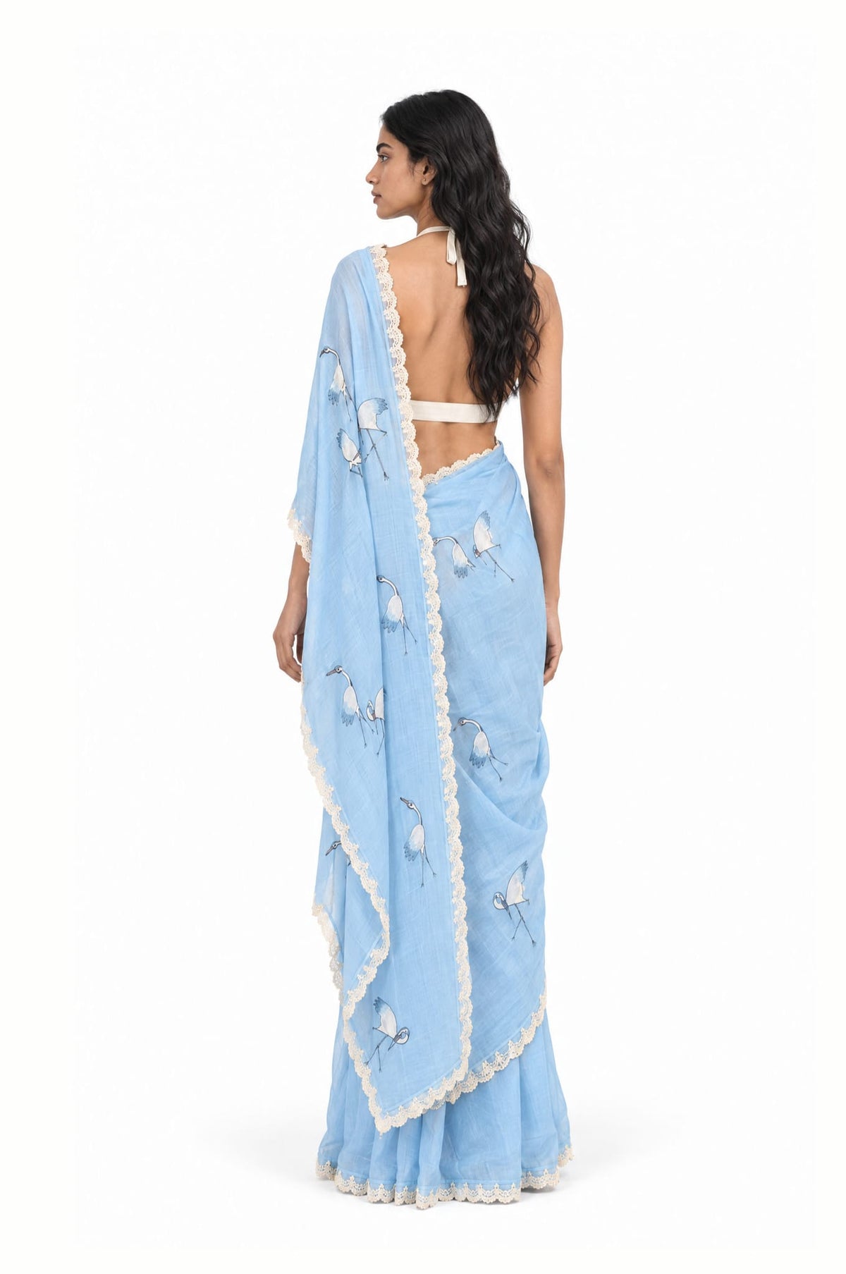 Wilderness in Thread Saree Saree Sky Blue & Off-White Mul Chanderi Saree