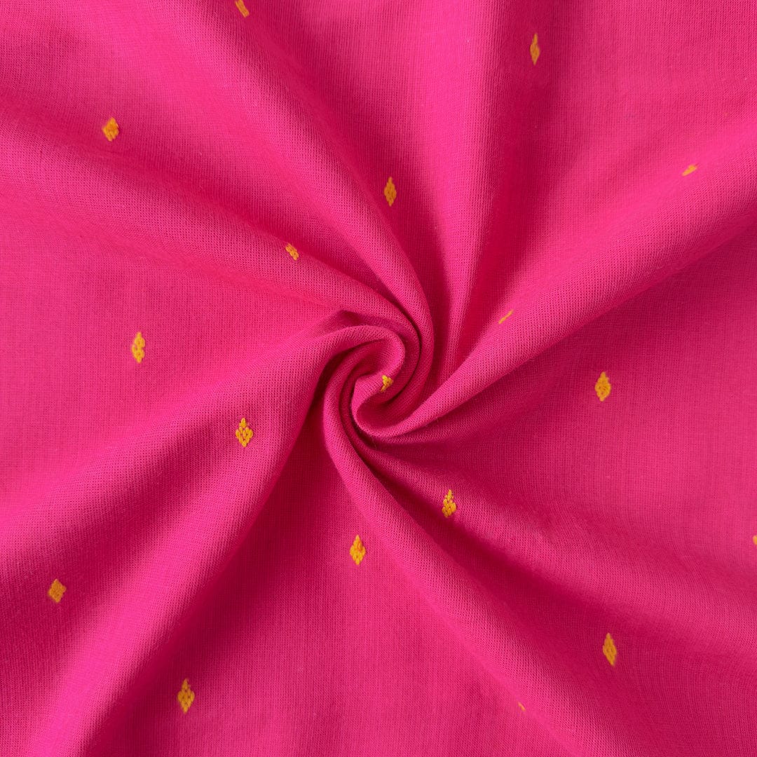 Woven Fabric Cut Piece (CUT PIECE) Bright Pink & Yellow Mini Diamonds Woven Pure Cotton Fabric (Width 44 Inches)