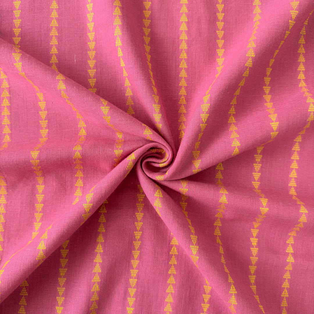 Woven Fabric Cut Piece (CUT PIECE) Rouge Pink & Yellow Geometric Stripes Woven Pure Cotton Fabric (Width 44 Inches)
