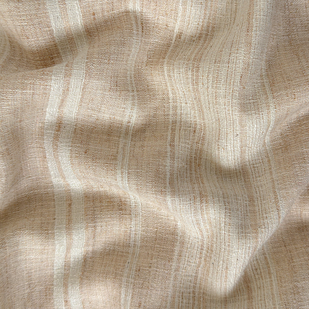 Woven Fabric Fabric 1.80 MTR (CUT PIECE) Beige & Brown Colour Stripes Woven Khadi Cotton Fabric (Width 50 Inches)