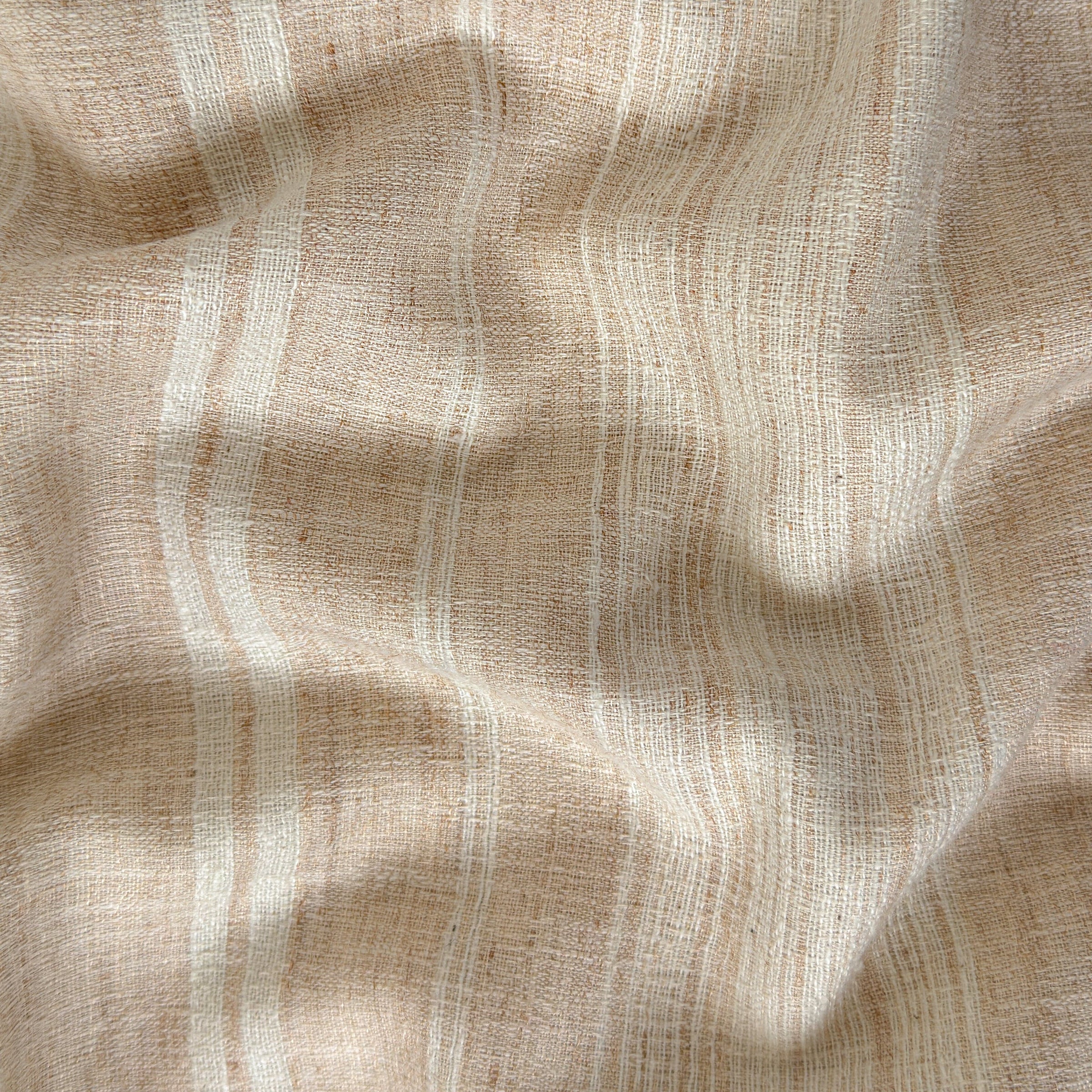 Woven Fabric Fabric 1.80 MTR (CUT PIECE) Beige & Brown Colour Stripes Woven Khadi Cotton Fabric (Width 50 Inches)