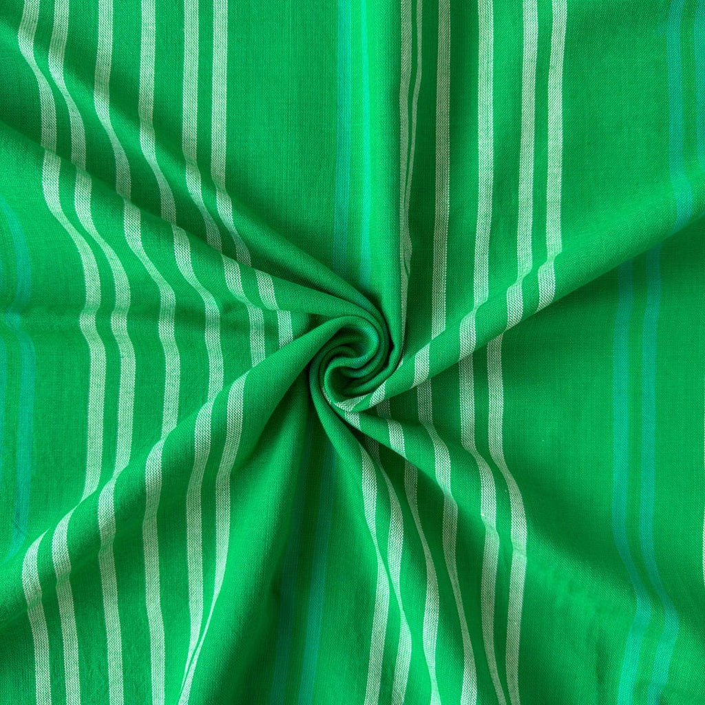 Woven Fabric Fabric Bright Green & White Stripes Woven Pure Cotton Fabric (Width 44 Inches)