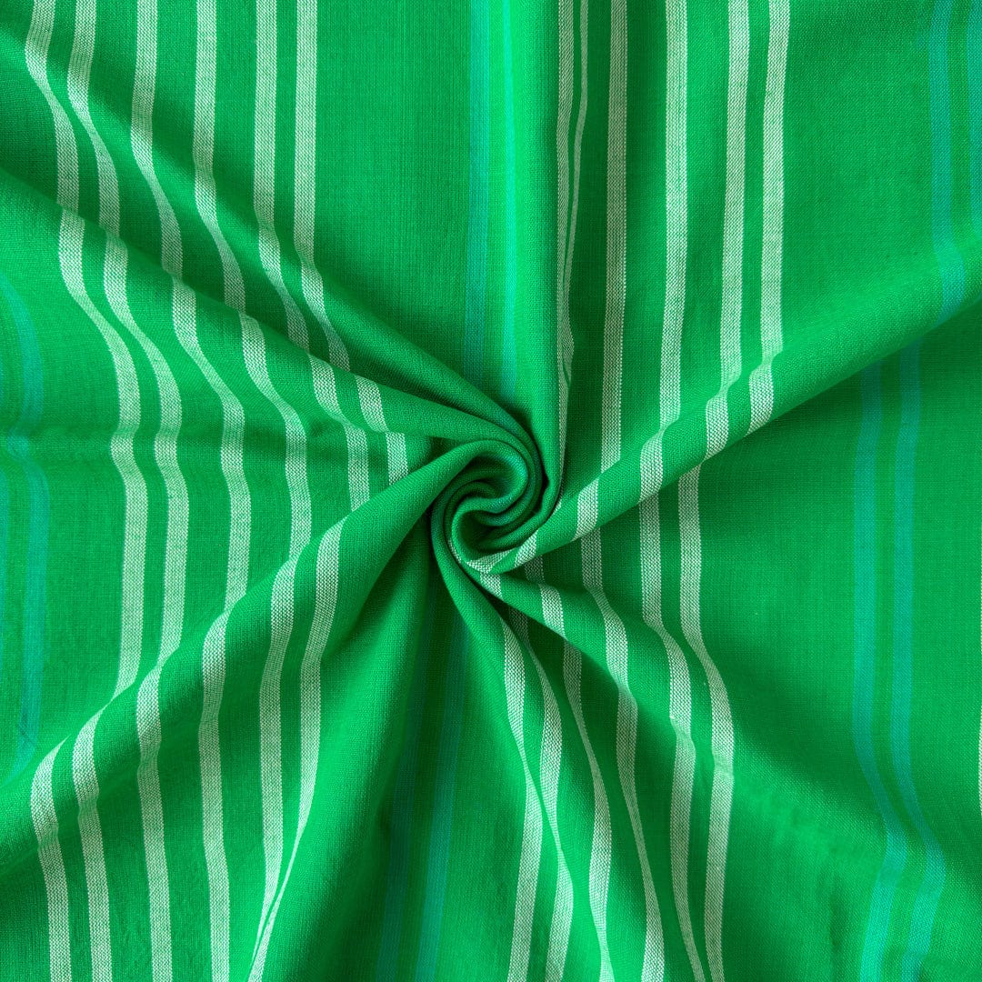 Woven Fabric Fabric Bright Green & White Stripes Woven Pure Cotton Fabric (Width 44 Inches)