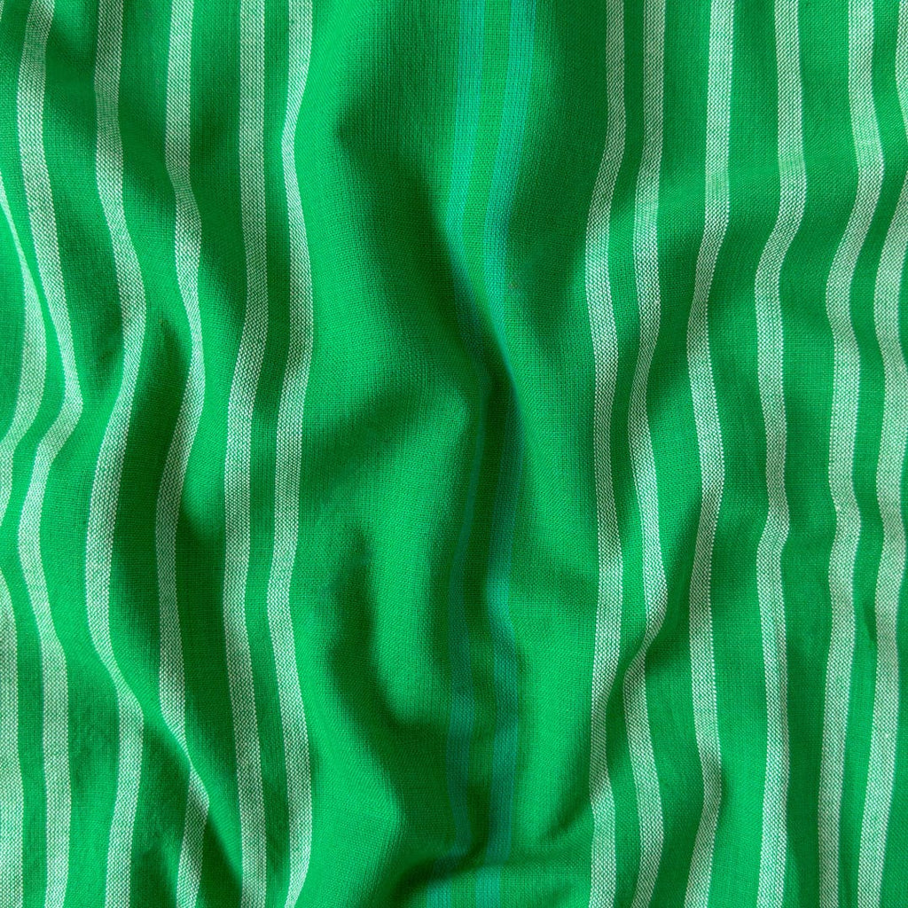 Woven Fabric Fabric Bright Green & White Stripes Woven Pure Cotton Fabric (Width 44 Inches)