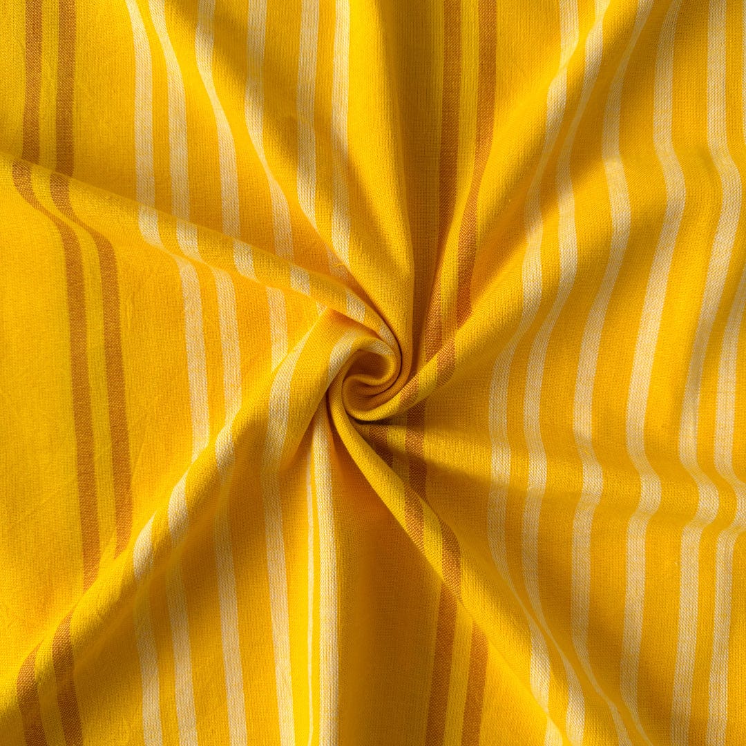 Woven Fabric Fabric Bright Yellow & White Stripes Woven Pure Cotton Fabric (Width 44 Inches)