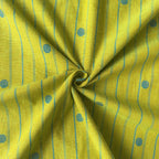Woven Fabric Fabric Dusty Green & Blue Stripes with Polka Woven Pure Handloom Cotton Fabric (Width 44 Inches)