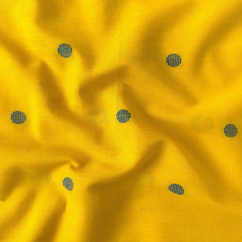 Woven Fabric Fabric Mustard Yellow & Blue Polka Woven Pure Cotton Fabric (Width 44 Inches)