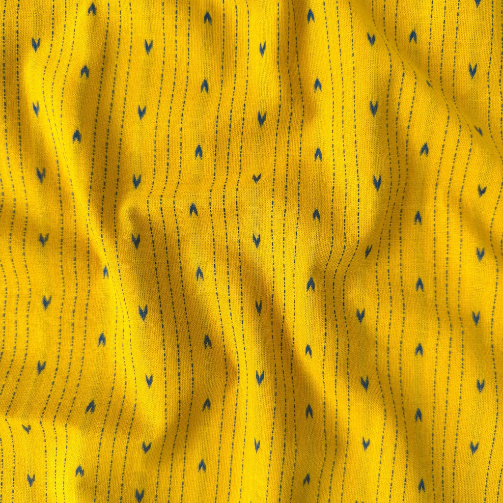 Woven Fabric Fabric Mustard Yellow & Blue Stripes & Arrows Woven Pure Cotton Fabric (Width 44 Inches)