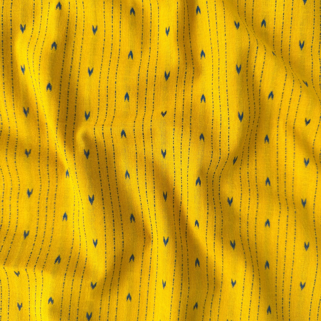Woven Fabric Fabric Mustard Yellow & Blue Stripes & Arrows Woven Pure Cotton Fabric (Width 44 Inches)
