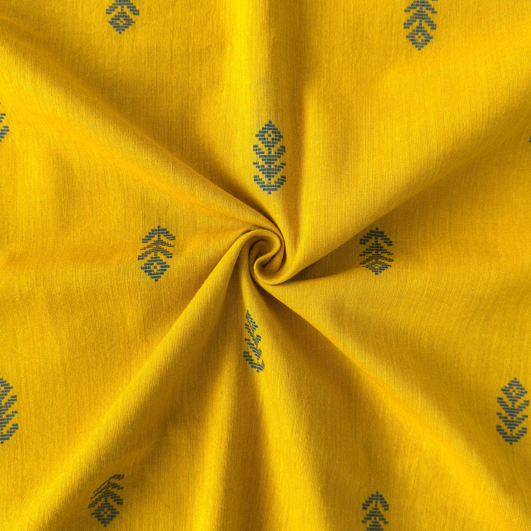 Woven Fabric Fabric Mustard Yellow & Blue Tribal Floral Woven Pure Cotton Fabric (Width 44 Inches)