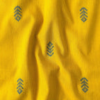 Woven Fabric Fabric Mustard Yellow & Blue Tribal Floral Woven Pure Cotton Fabric (Width 44 Inches)