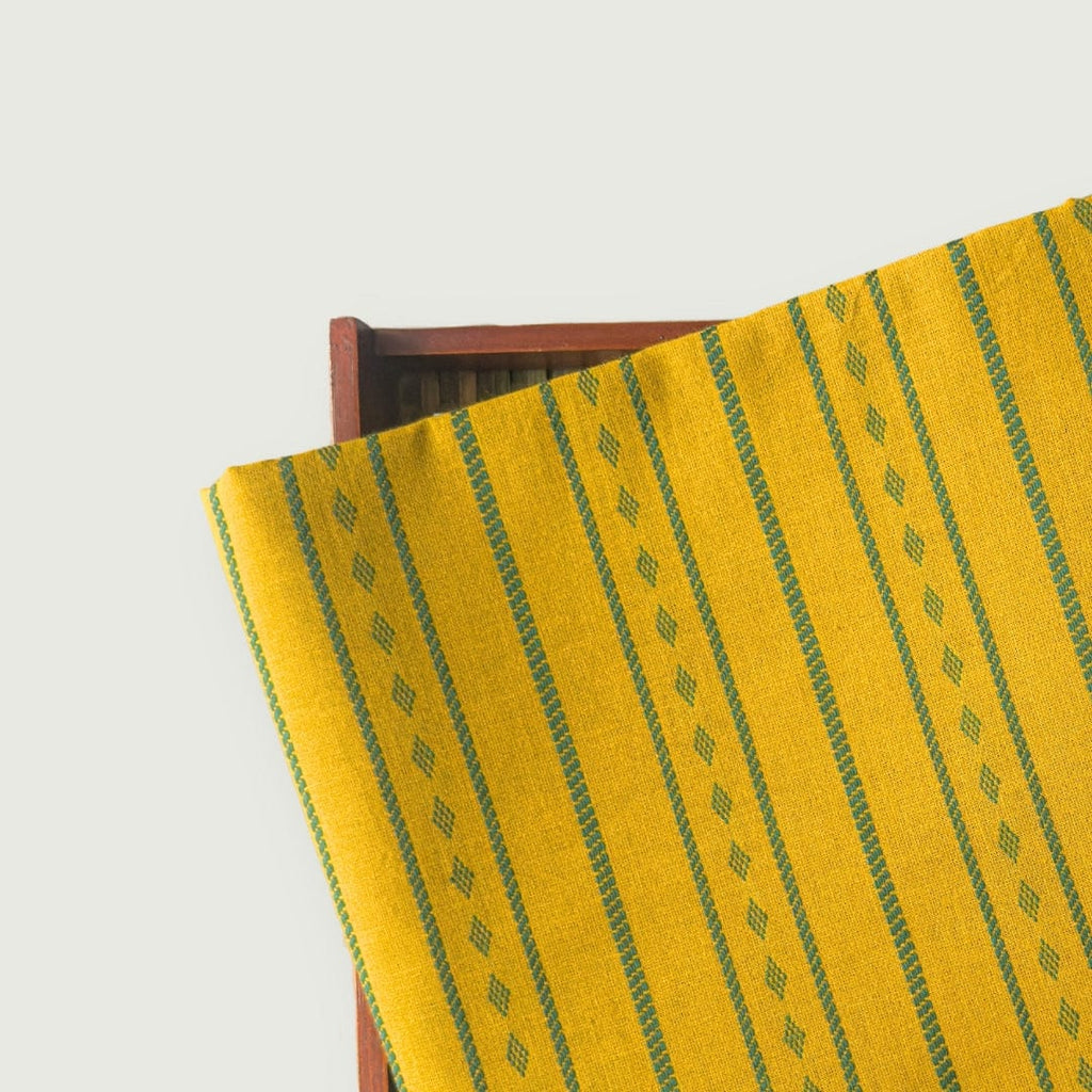Woven Fabric Fabric Mustard Yellow & Green Geometric Stripes Woven Pure Handloom Cotton Fabric (Width 44 Inches)
