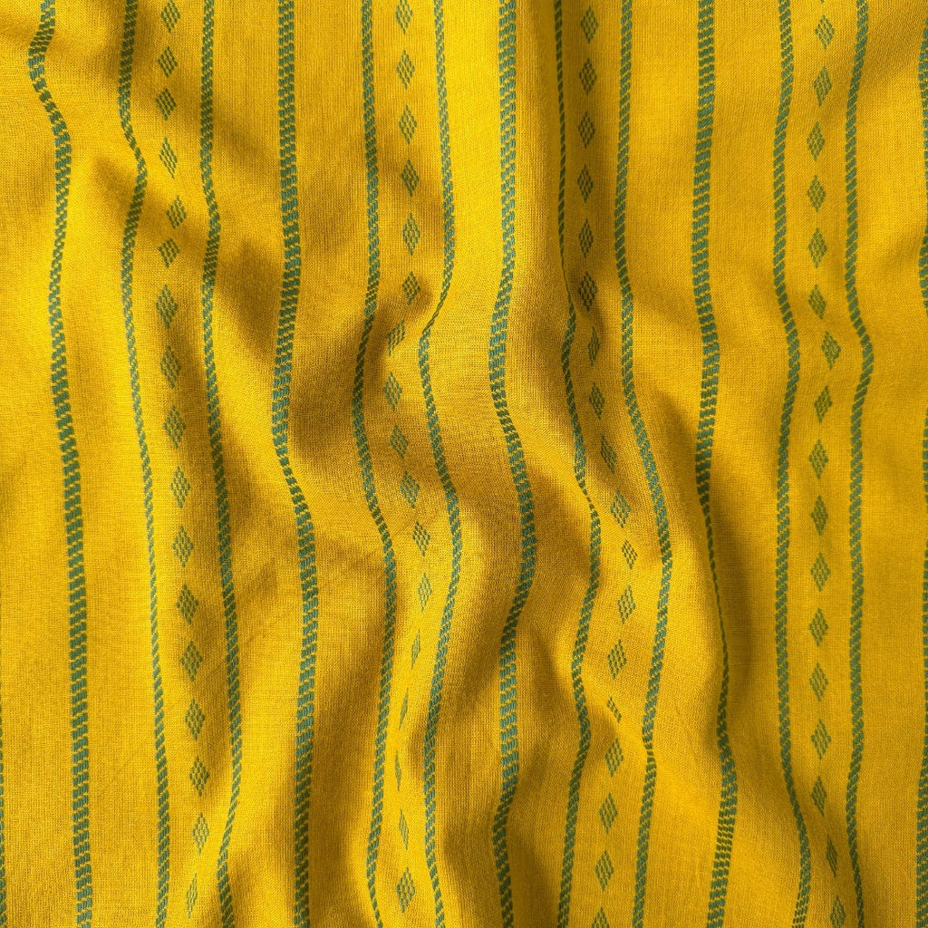 Woven Fabric Fabric Mustard Yellow & Green Geometric Stripes Woven Pure Handloom Cotton Fabric (Width 44 Inches)