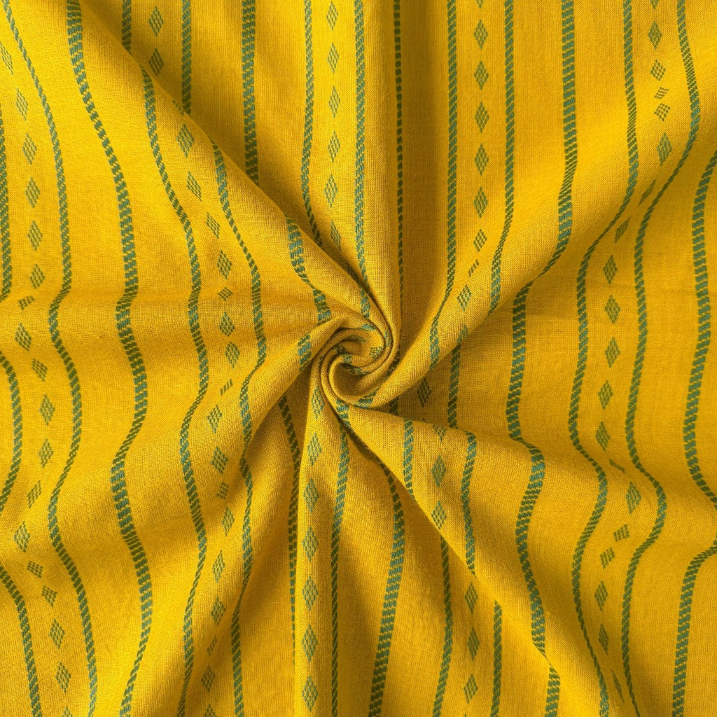 Woven Fabric Fabric Mustard Yellow & Green Geometric Stripes Woven Pure Handloom Cotton Fabric (Width 44 Inches)