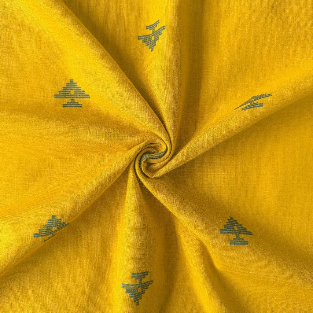 Woven Fabric Fabric Mustard Yellow & Green Geometric Tree Woven Pure Handloom Cotton Fabric (Width 44 Inches)