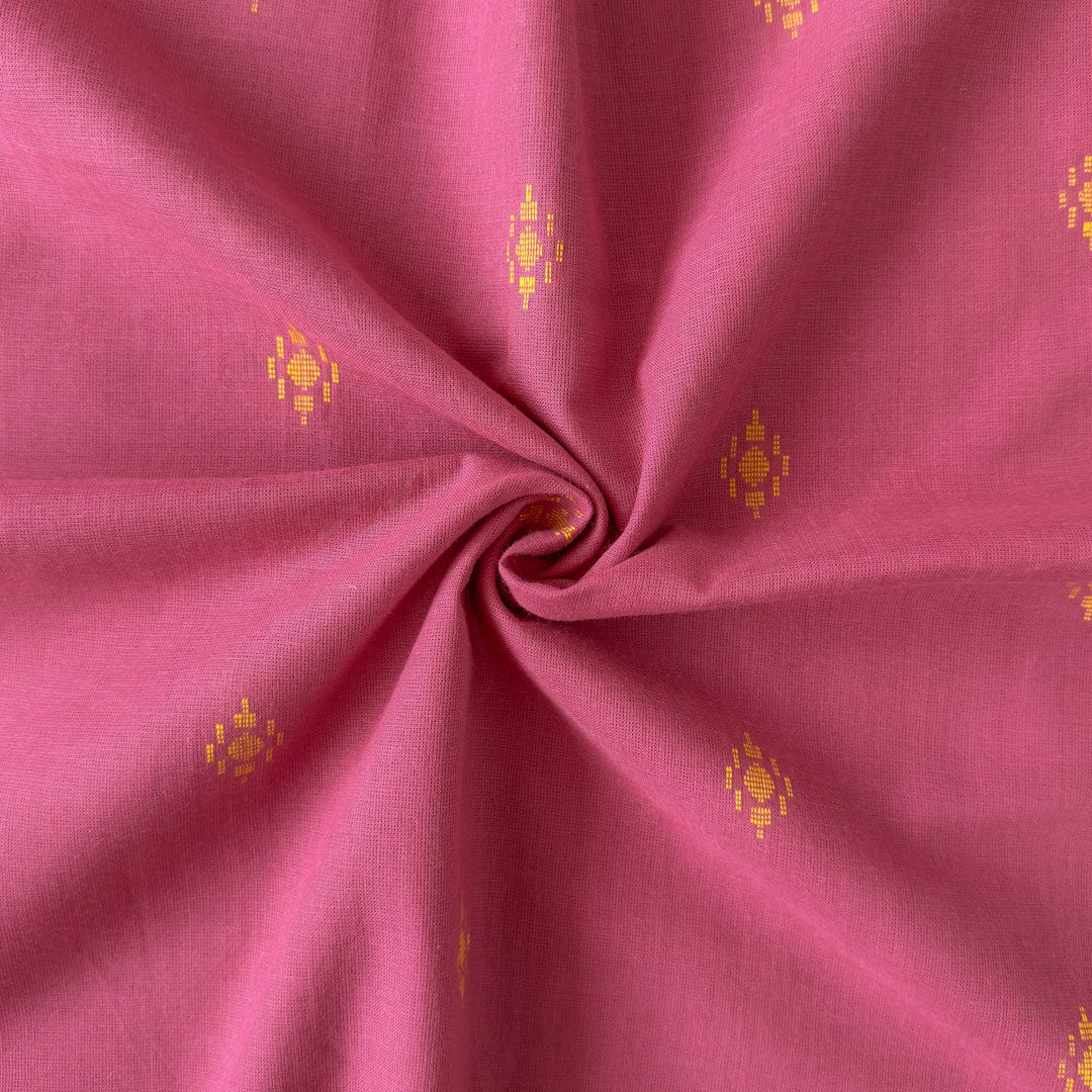 Woven Fabric Fabric Rouge Pink & Yellow Abstract Geometric Woven Pure Cotton Fabric (Width 44 Inches)