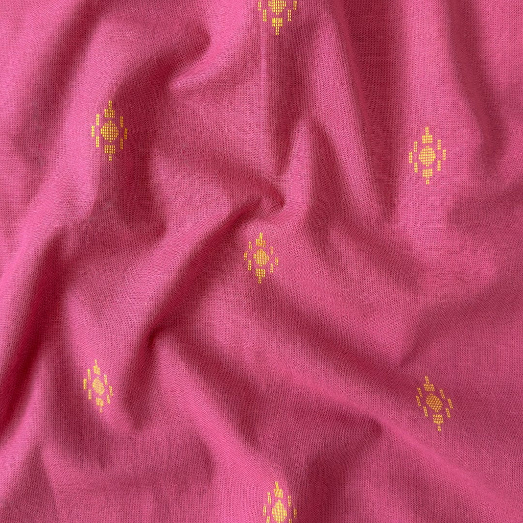 Woven Fabric Fabric Rouge Pink & Yellow Abstract Geometric Woven Pure Cotton Fabric (Width 44 Inches)