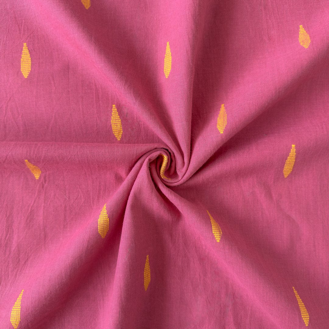 Woven Fabric Fabric Rouge Pink & Yellow Leaf Woven Pure Cotton Fabric (Width 44 Inches)