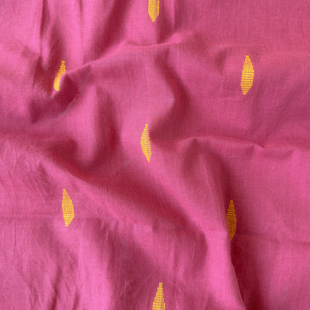 Woven Fabric Fabric Rouge Pink & Yellow Leaf Woven Pure Cotton Fabric (Width 44 Inches)