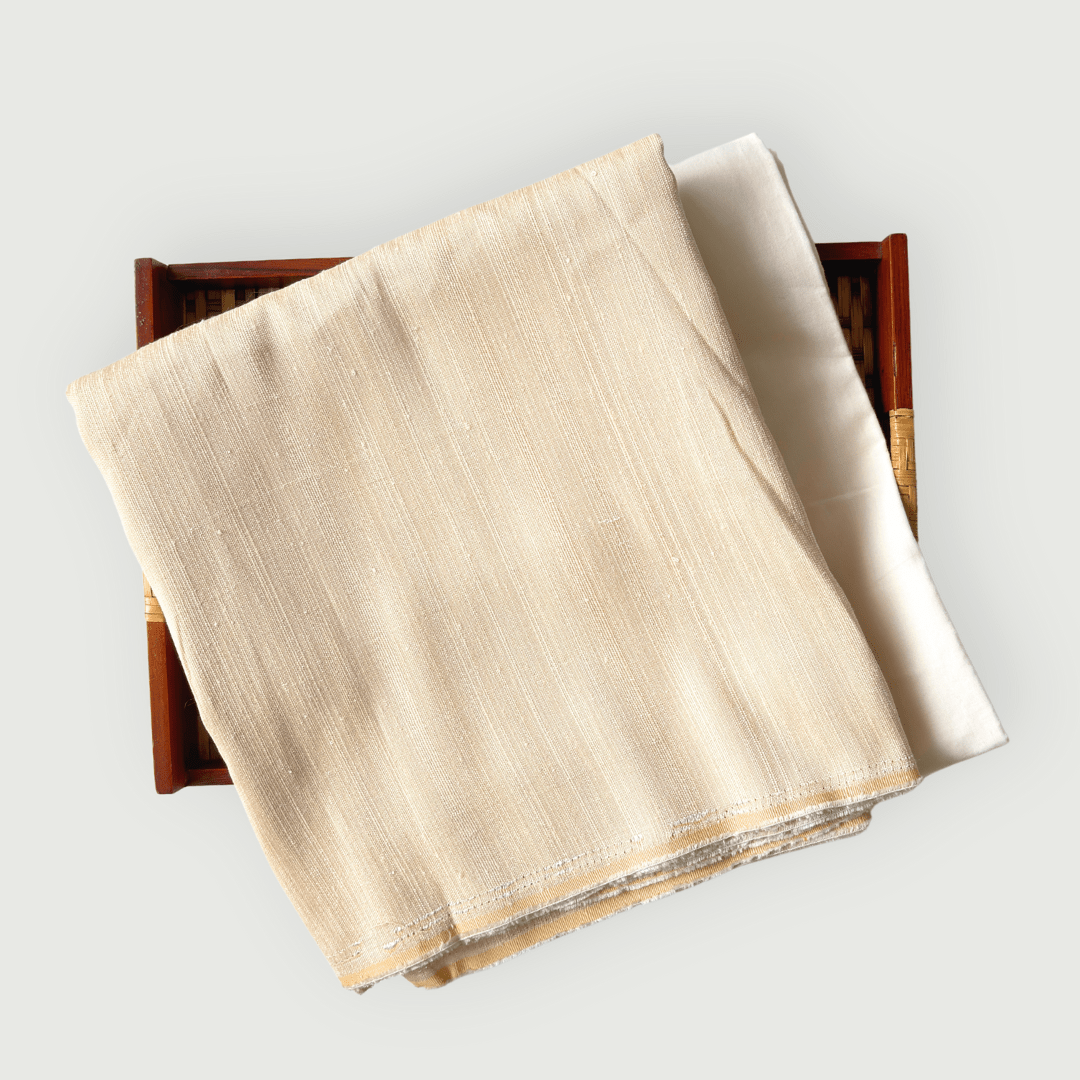 Woven Kurta Set Kurta Set Beige Textured Tussar Silk Kurta Fabric (3 Meters) | And Cotton Pyjama (2.5 Meters) | Unstitched Combo Set