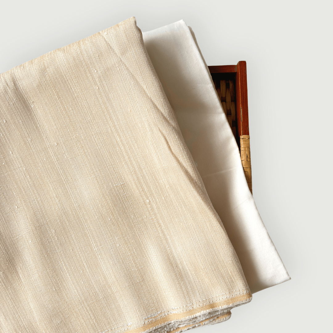 Woven Kurta Set Kurta Set Beige Textured Tussar Silk Kurta Fabric (3 Meters) | And Cotton Pyjama (2.5 Meters) | Unstitched Combo Set