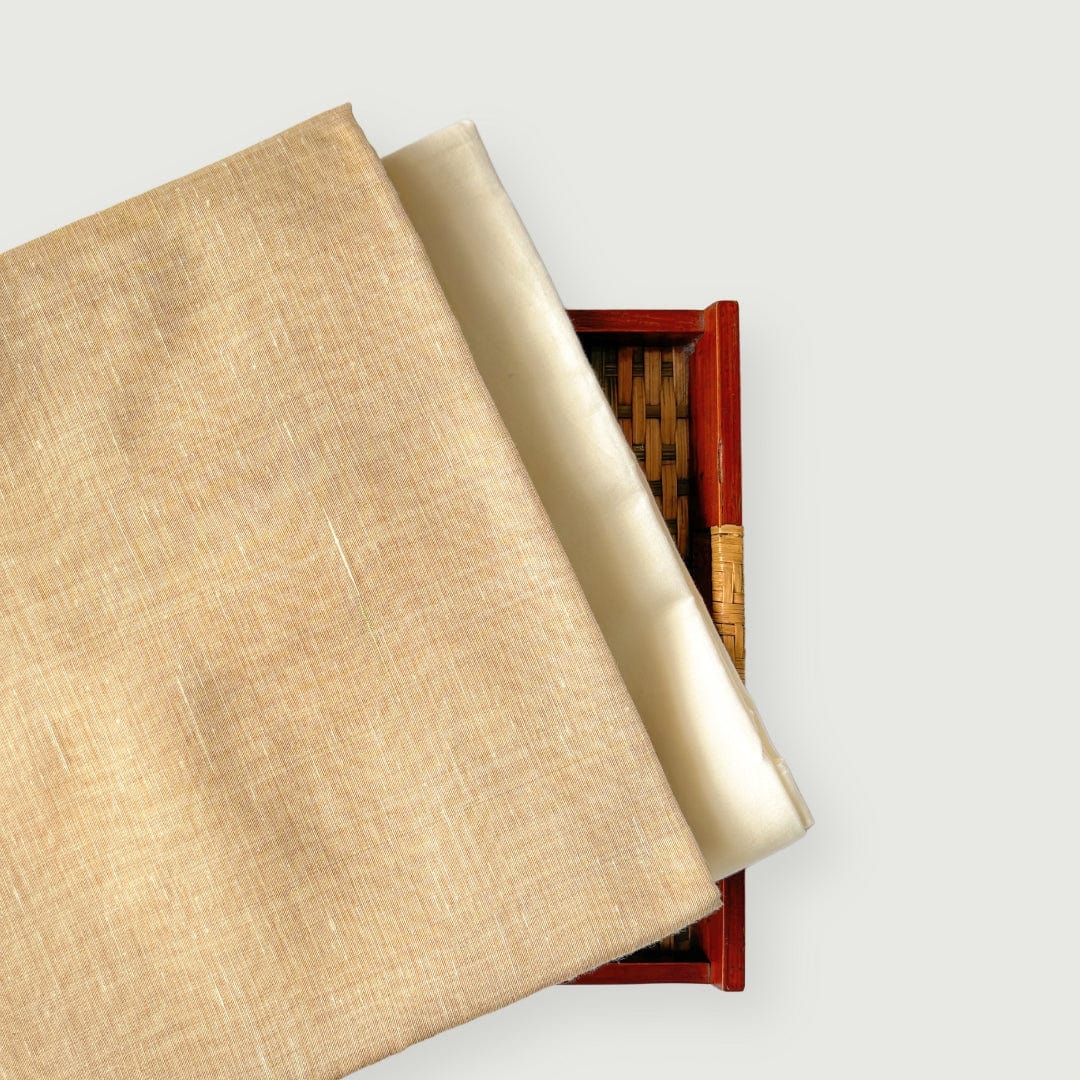 Woven Kurta Set Kurta Set Dull Yellow Woven Blended Silk Kurta Fabric (3 Meters) | And Cotton Pyjama (2.5 Meters) | Unstitched Combo Set