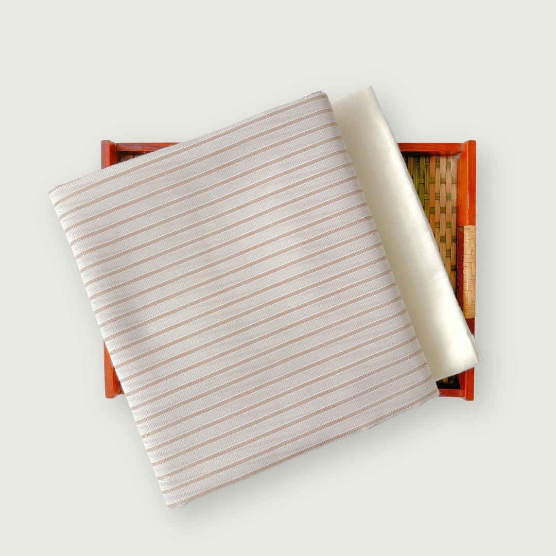 Woven Kurta Set Kurta Set Dusty Beige & Gold Stripes Woven Blended Silk Kurta Fabric (3 Meters) | And Cotton Pyjama (2.5 Meters) | Unstitched Combo Set