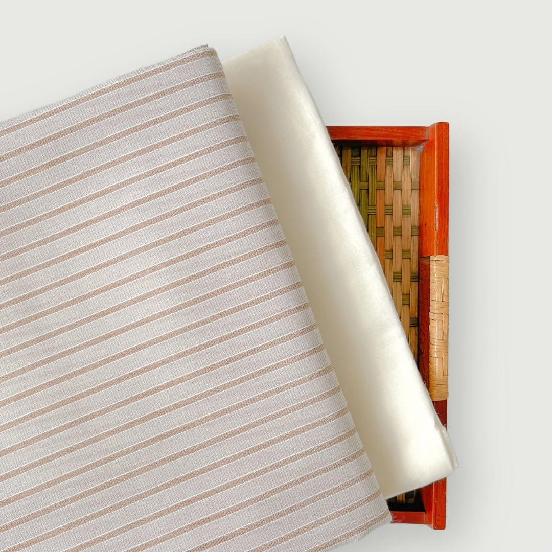 Woven Kurta Set Kurta Set Dusty Beige & Gold Stripes Woven Blended Silk Kurta Fabric (3 Meters) | And Cotton Pyjama (2.5 Meters) | Unstitched Combo Set