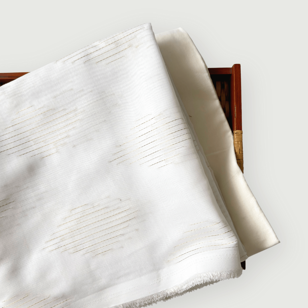 Woven Kurta Set Kurta Set Off-White & Gold Abstract Woven Blended Fine Cotton Kurta Fabric (2.5 Meters) | And Cotton Pyjama (2.5 Meters) | Unstitched Combo Set