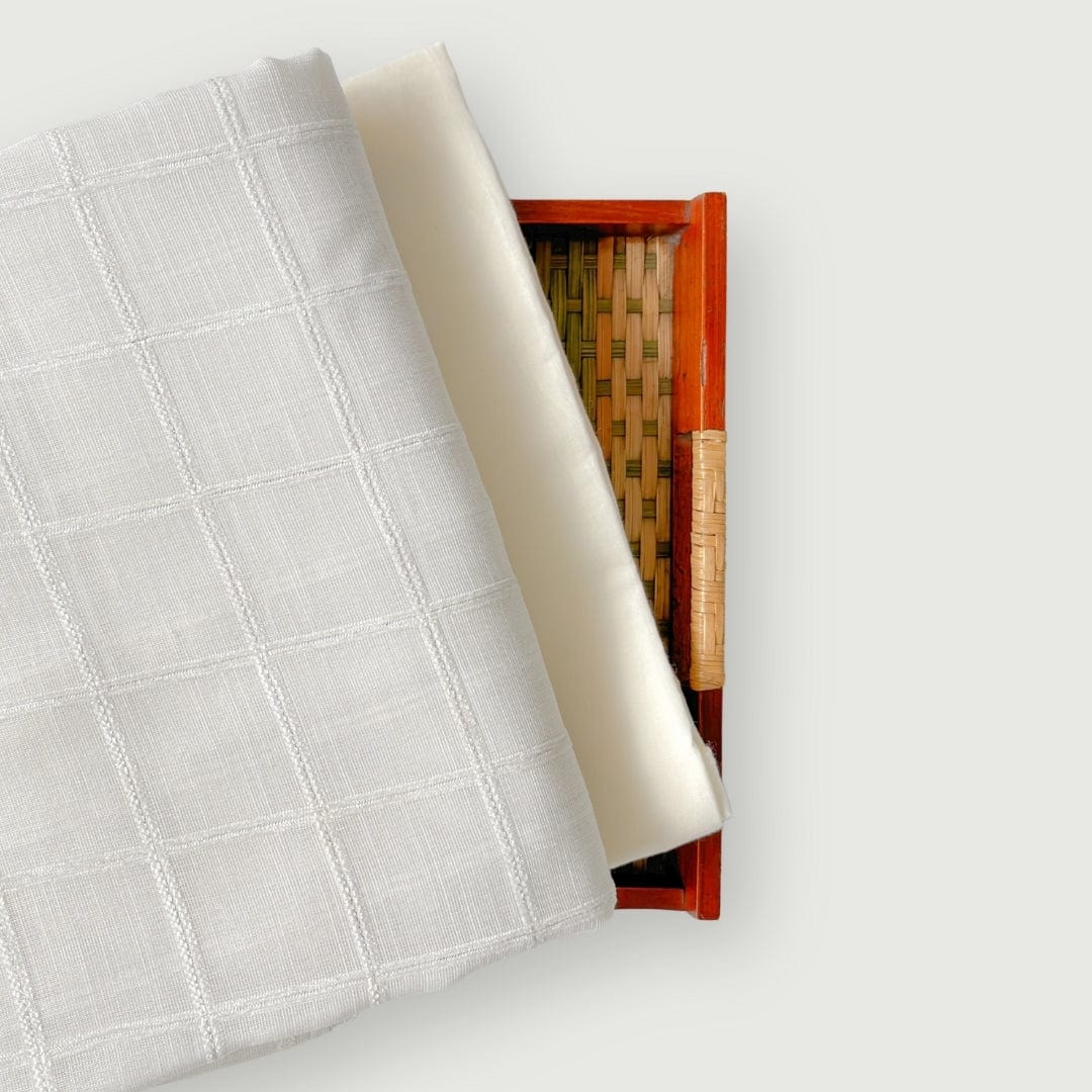 Woven Kurta Set Kurta Set Soft White Checks Woven Linen Slub Kurta Fabric (3 Meters) | And Cotton Pyjama (2.5 Meters) | Unstitched Combo Set