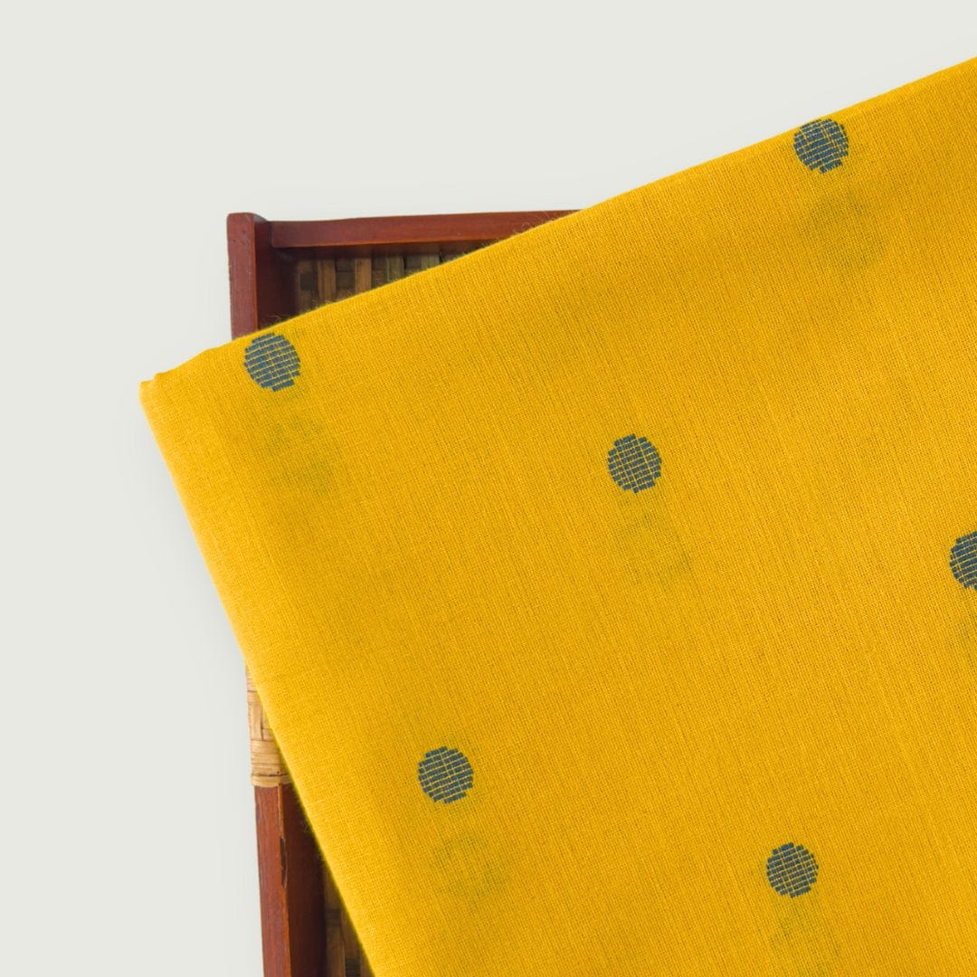 Woven Kurta Set Kurta Set Unisex Mustard Yellow & Blue Polka Woven Pure Handloom Cotton Fabric (3 Meters) and Cotton Pyjama (2.5 Meters) Unstitched Combo Set