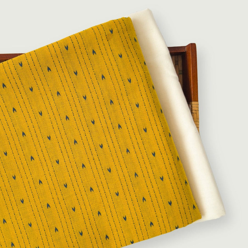 Woven Kurta Set Kurta Set Unisex Mustard Yellow & Blue Stripes & Arrows Woven Pure Handloom Cotton Fabric (3 Meters) and Cotton Pyjama (2.5 Meters) Unstitched Combo Set