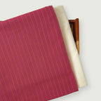 Woven Kurta Set Kurta Set Unisex Rouge Pink & Yellow Kantha Stripes Woven Pure Handloom Cotton Fabric (3 Meters) and Cotton Pyjama (2.5 Meters) Unstitched Combo Set