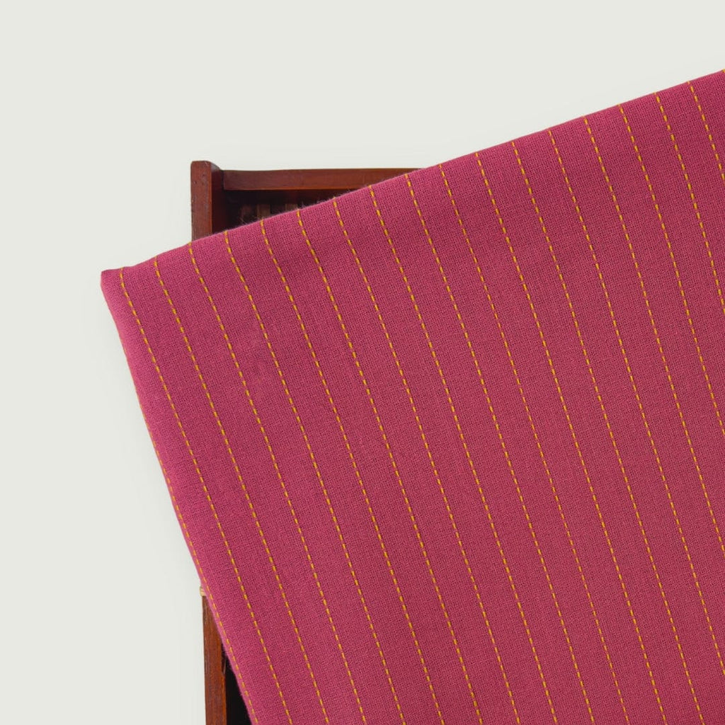 Woven Kurta Set Kurta Set Unisex Rouge Pink & Yellow Kantha Stripes Woven Pure Handloom Cotton Fabric (3 Meters) and Cotton Pyjama (2.5 Meters) Unstitched Combo Set