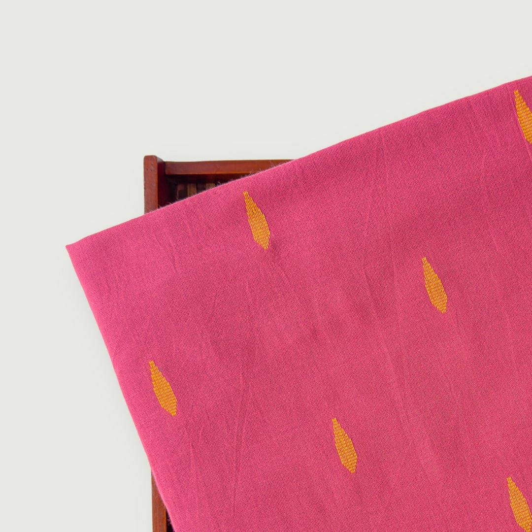 Woven Kurta Set Kurta Set Unisex Rouge Pink & Yellow Leaf Woven Pure Cotton Fabric (3 Meters) and Cotton Pyjama (2.5 Meters) Unstitched Combo Set