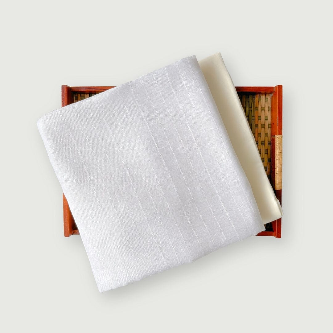 Woven Kurta Set Kurta Set White Plain Stripes Woven Blended Linen Kurta Fabric (3 Meters) | And Cotton Pyjama (2.5 Meters) | Unstitched Combo Set