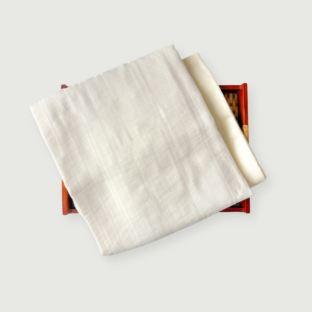 Woven Kurta Set Kurta Set White to White Stripes Woven Soft Munga Kurta Fabric (3 Meters) | And Cotton Pyjama (2.5 Meters) | Unstitched Combo Set