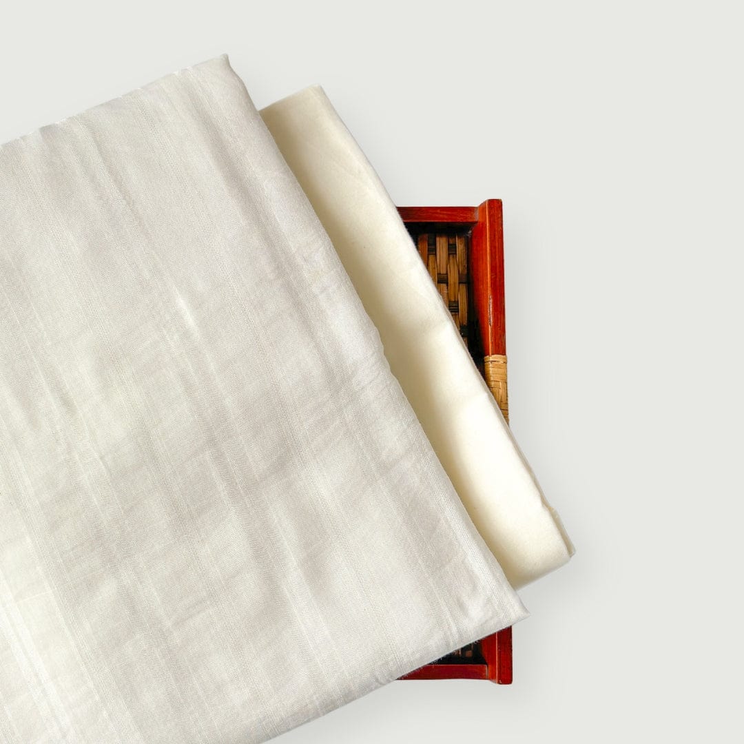Woven Kurta Set Kurta Set White to White Stripes Woven Soft Munga Kurta Fabric (3 Meters) | And Cotton Pyjama (2.5 Meters) | Unstitched Combo Set