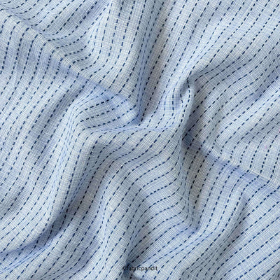 Woven Kurta Sets Cut Piece (CUT PIECE) Light Blue & Off - White Kantha Stripes Woven Pure Cotton Kurta Fabric (Width 42 Inches)