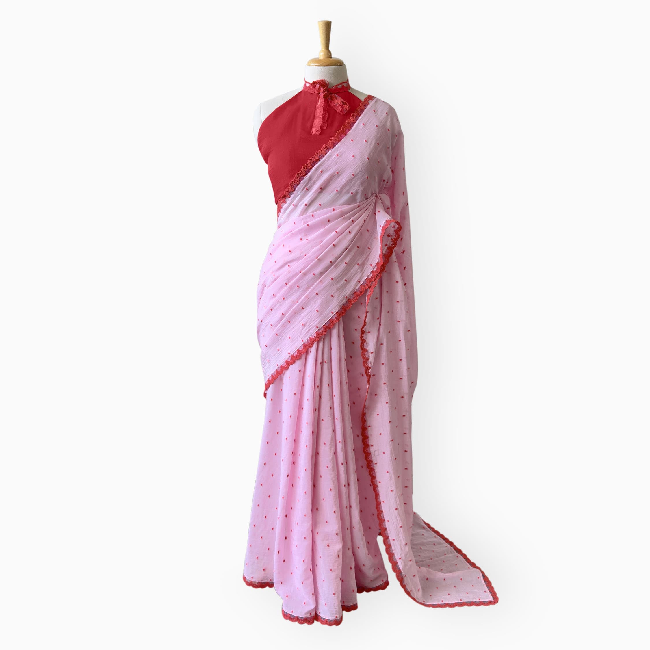 Woven Mul Chanderi Saree Saree Blush Pink & Red Mul Chanderi Saree